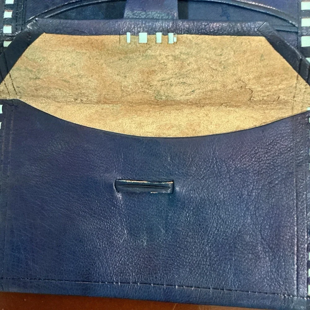 Wallet Moroccan‎ Leather Genuine carved Bi-fold Handmade Unisex Blue Medium